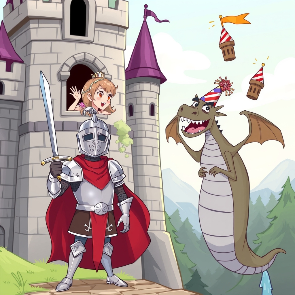 funny knight princess castle dragon by Générateur d'images par IA gratuit - Aucune connexion nécessaire✨ | AIGAZOU