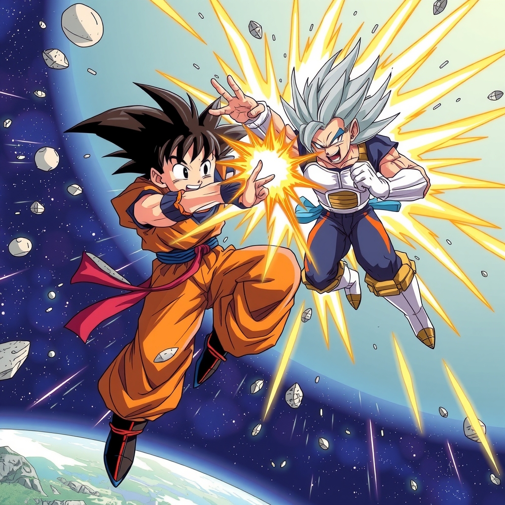 goku and vegeta fight on earth in mid air by मुफ्त एआई छवि जनरेटर - बिना लॉगिन के✨ | AIGAZOU