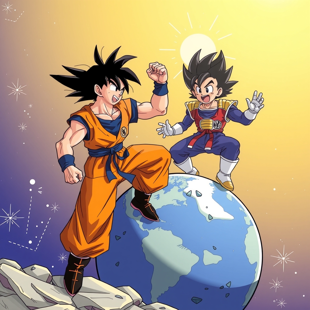 goku and vegeta train above earth by मुफ्त एआई छवि जनरेटर - बिना लॉगिन के✨ | AIGAZOU