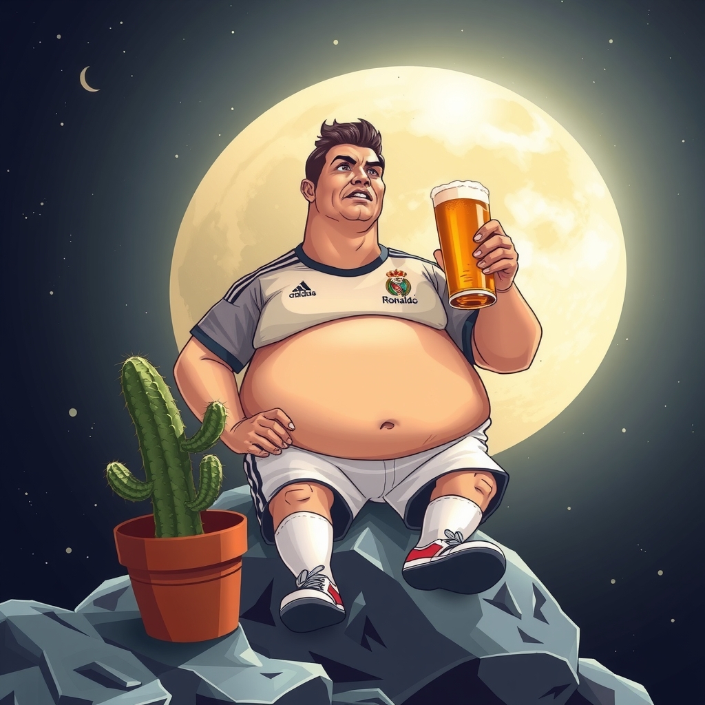 cristiano ronaldo on the moon with a beer by मुफ्त एआई छवि जनरेटर - बिना लॉगिन के✨ | AIGAZOU