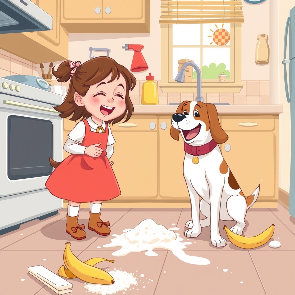 little girl and dog laughing in kitchen by Générateur d'images par IA gratuit - Aucune connexion nécessaire✨ | AIGAZOU