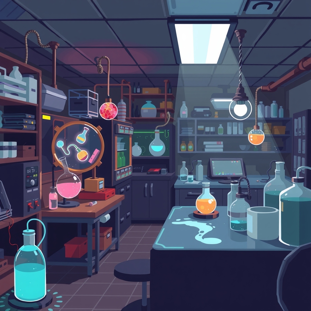 dark laboratory game illustration pixel image by Générateur d'images par IA gratuit - Aucune connexion nécessaire✨ | AIGAZOU