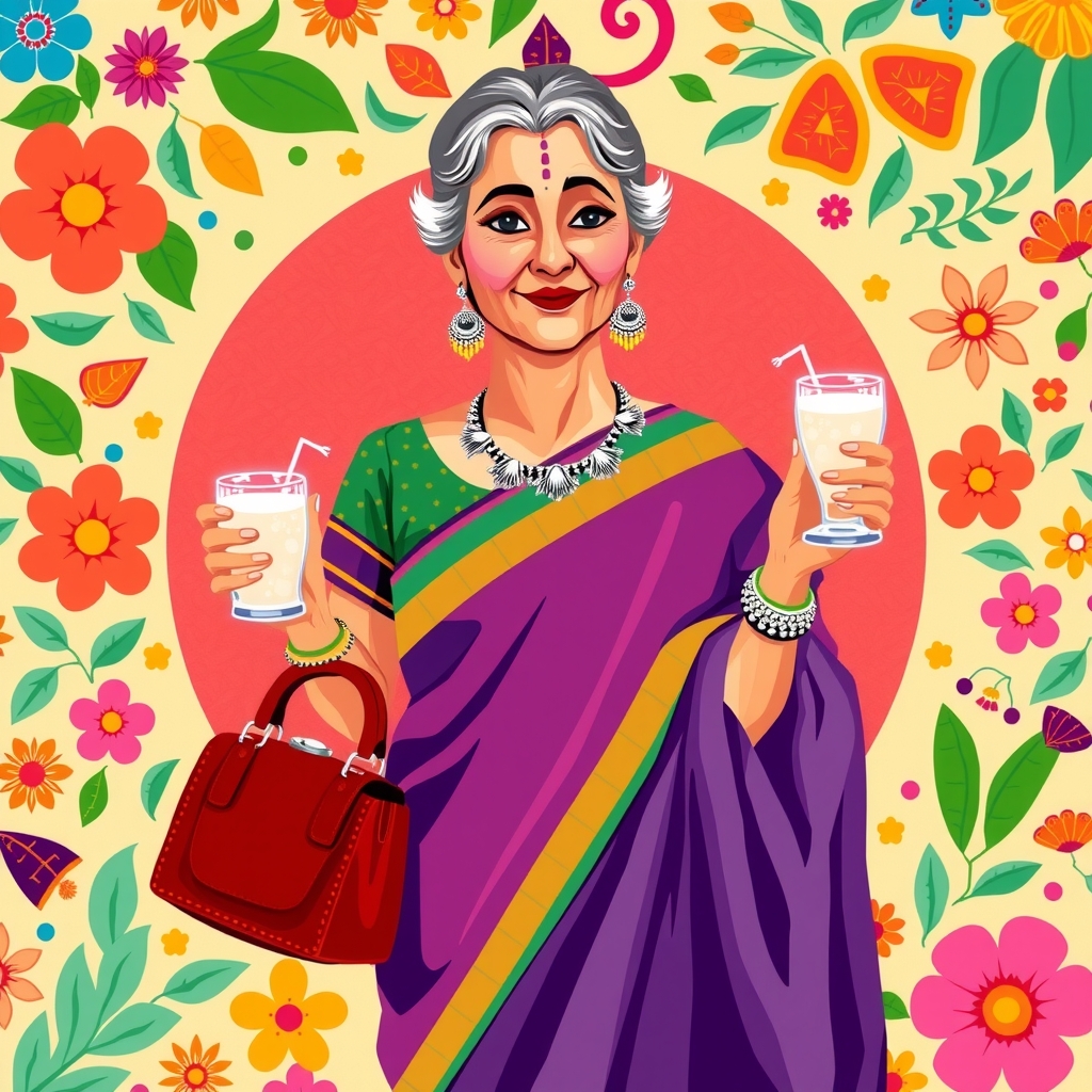 generate a 7 families style card with a modern indian woman by 免费AI图像生成工具 | AIGAZOU