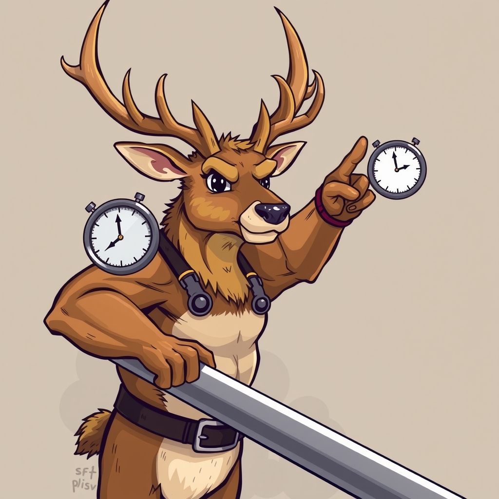 strong deer holding long steel pipe pointing at time by मुफ्त एआई छवि जनरेटर - बिना लॉगिन के✨ | AIGAZOU