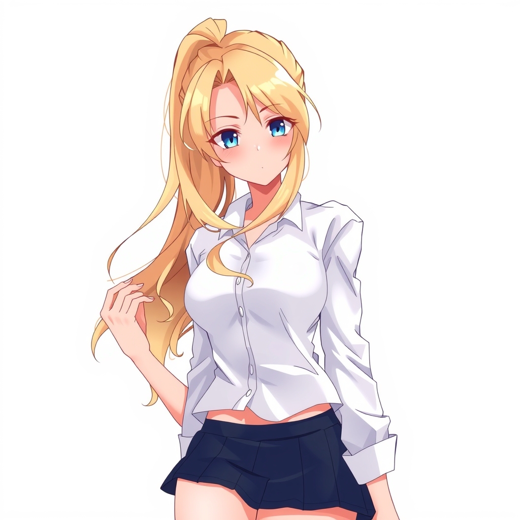 anime style mature white shirt blonde ponytail by मुफ्त एआई छवि जनरेटर - बिना लॉगिन के✨ | AIGAZOU