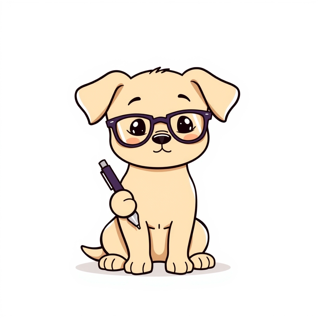 a cute dog holding a pen with glasses by मुफ्त एआई छवि जनरेटर - बिना लॉगिन के✨ | AIGAZOU