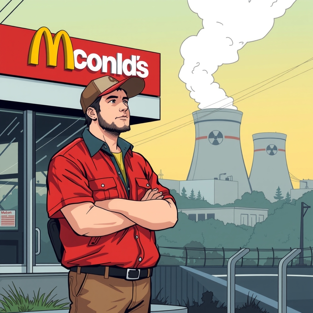 mcdonalds employee near nuclear power plant by मुफ्त एआई छवि जनरेटर - बिना लॉगिन के✨ | AIGAZOU