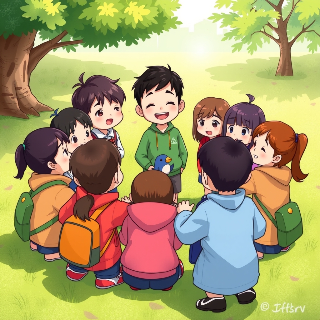 xiao ming and classmates in the park by मुफ्त एआई छवि जनरेटर - बिना लॉगिन के✨ | AIGAZOU