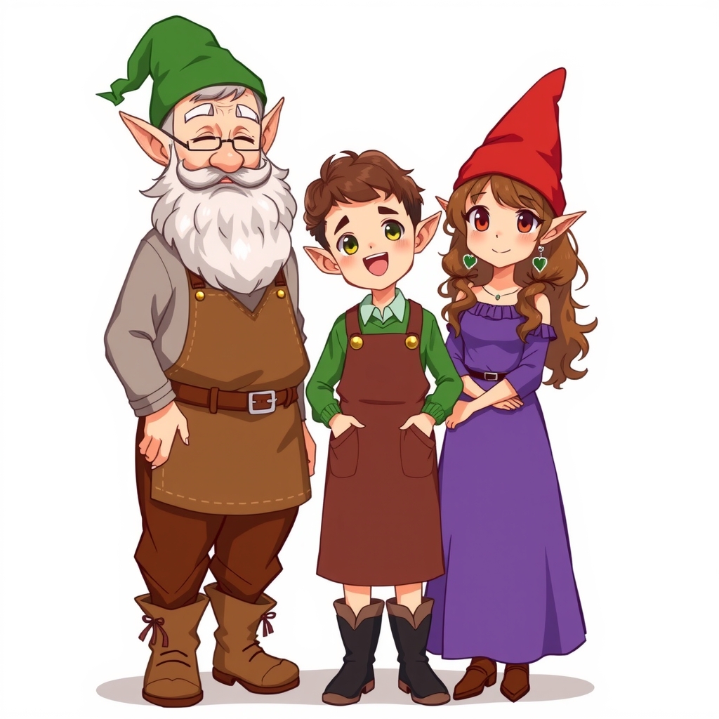 family portrait father white beard brown pants apron brown eyes gray hair green hat elf ears mother curly gray hair by मुफ्त एआई छवि जनरेटर - बिना लॉगिन के✨ | AIGAZOU