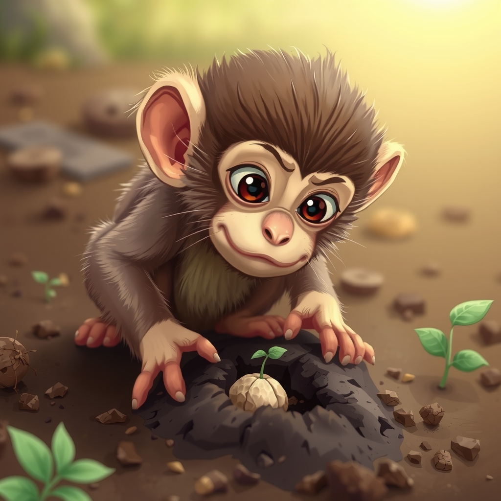 little monkey puzzled digging soil by मुफ्त एआई छवि जनरेटर - बिना लॉगिन के✨ | AIGAZOU