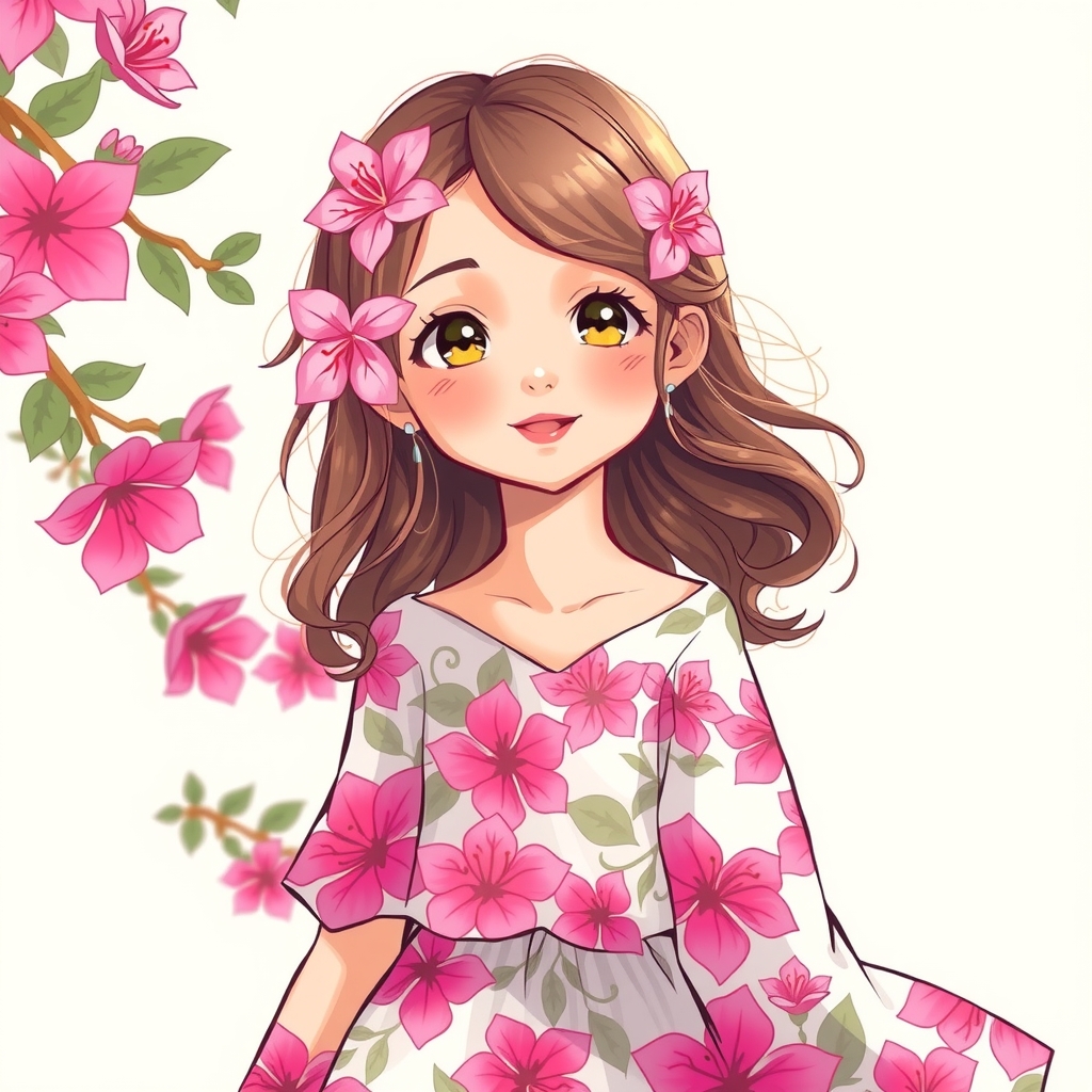 design a clothes theme rhododendron 12 year old girl by Free AI Image Generator & Maker - No login required✨ | AIGAZOU