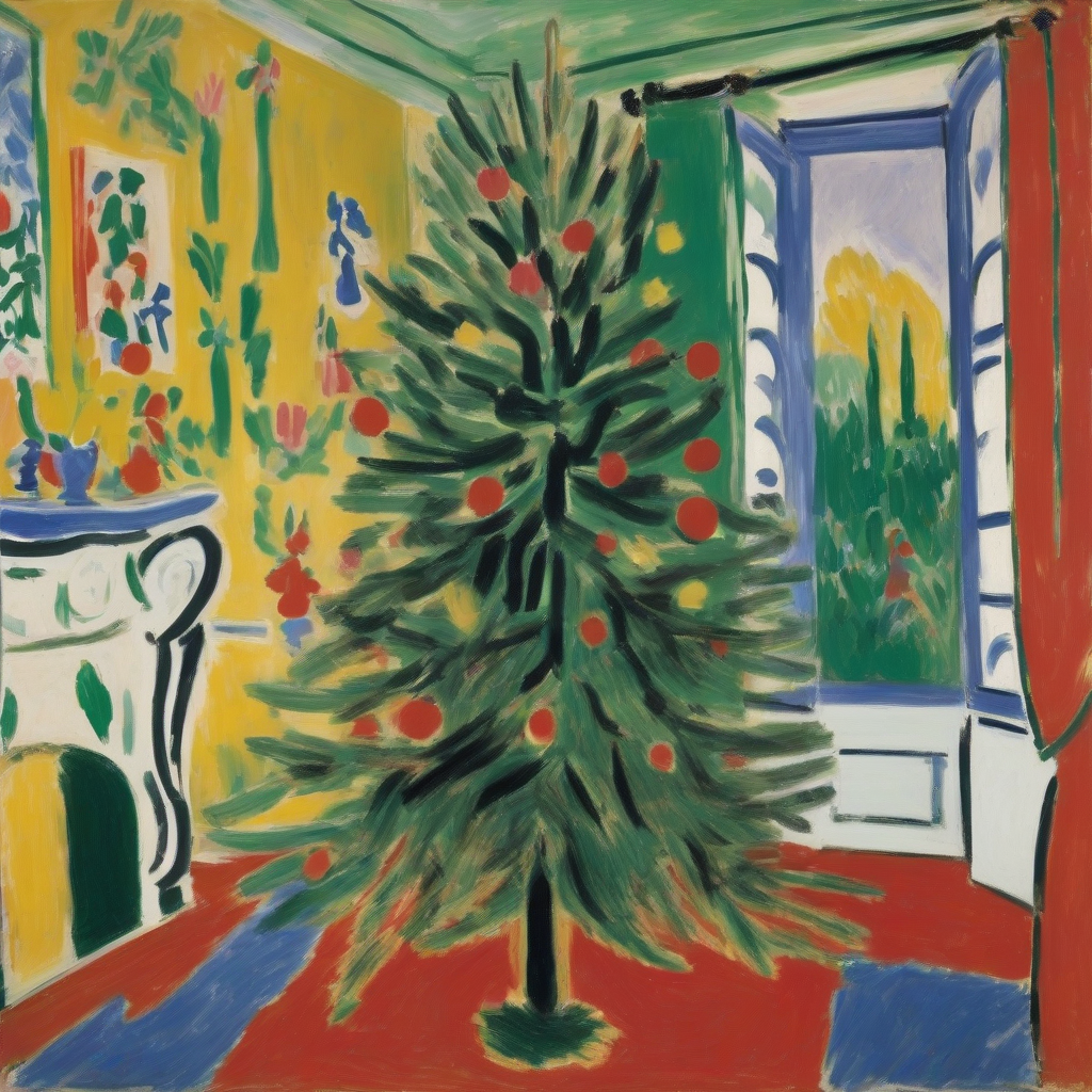 henri matisse christmas tree in a luxurious room brushstrokes 1964 by मुफ्त एआई छवि जनरेटर - बिना लॉगिन के✨ | AIGAZOU