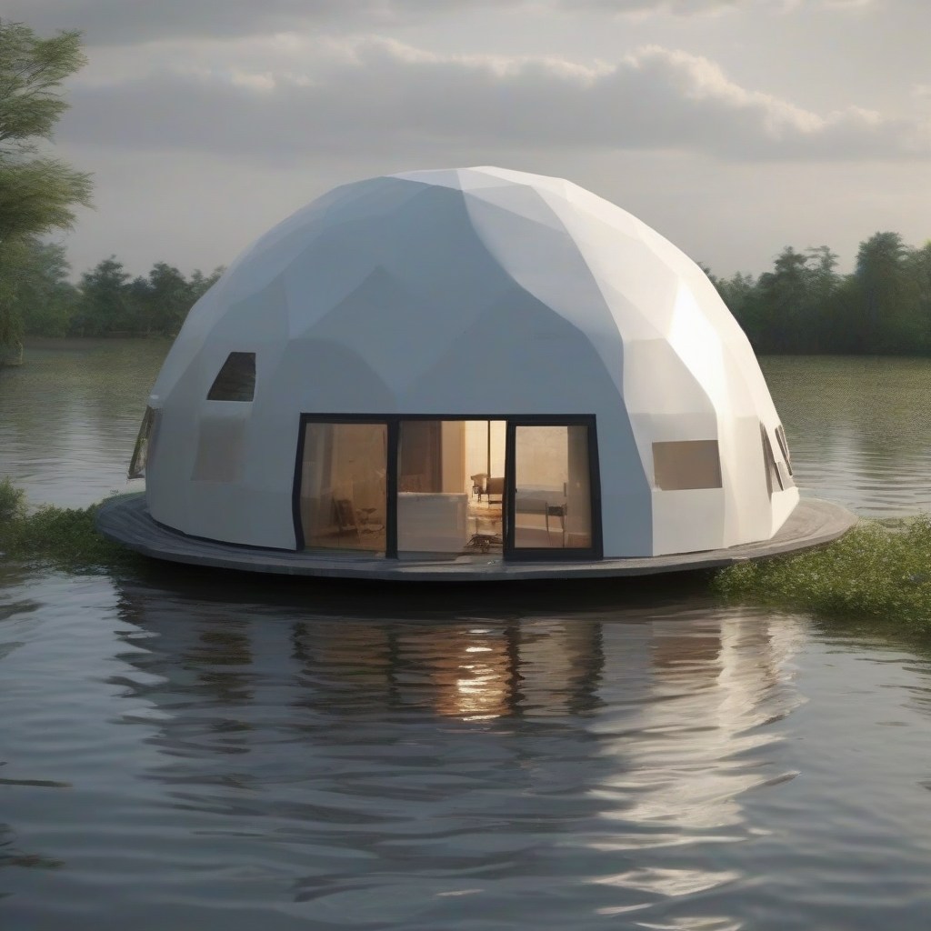 floating dome house in disaster site by मुफ्त एआई छवि जनरेटर - बिना लॉगिन के✨ | AIGAZOU