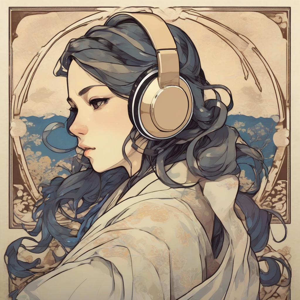 character jojo style mucha style headphones by मुफ्त एआई छवि जनरेटर - बिना लॉगिन के✨ | AIGAZOU