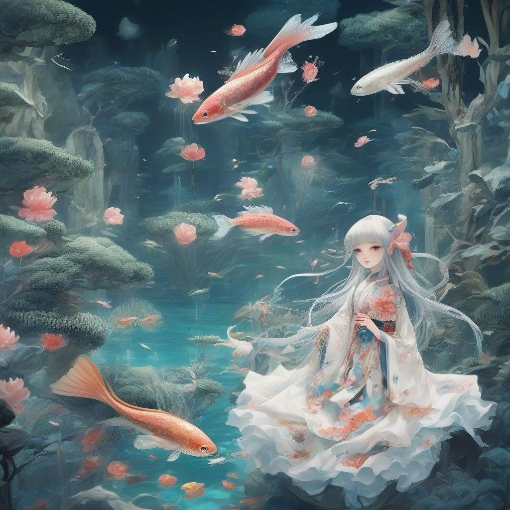 snow spirits flying fish and chinese style doll in an aquarium forest by मुफ्त एआई छवि जनरेटर - बिना लॉगिन के✨ | AIGAZOU