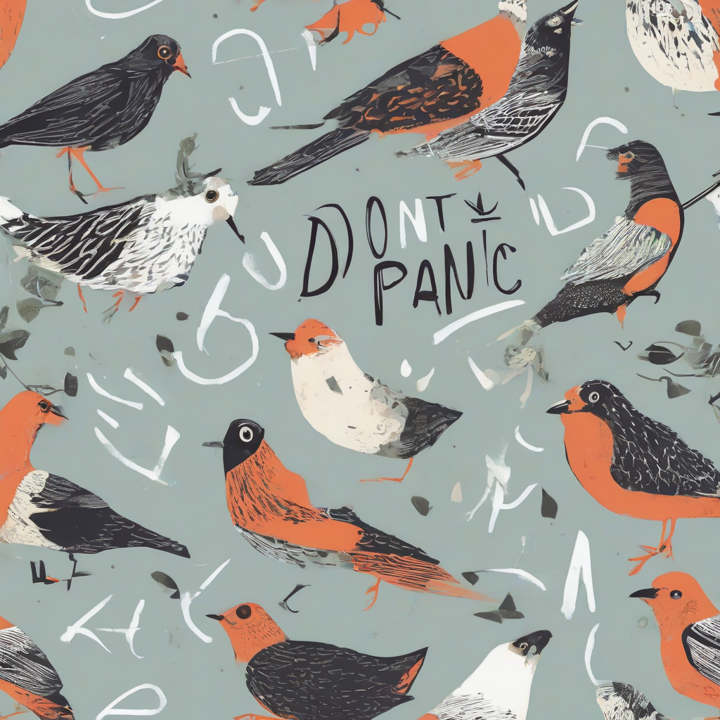 dont panic organise schriftzug in vogel by Free AI Image Generator & Maker - No login required✨ | AIGAZOU