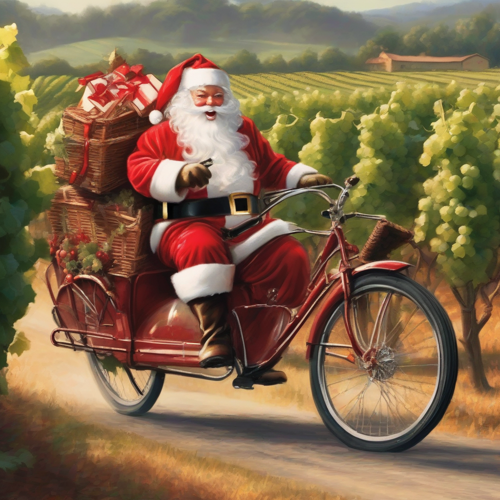 santa claus in the vineyards on a bike with a host by मुफ्त एआई छवि जनरेटर - बिना लॉगिन के✨ | AIGAZOU