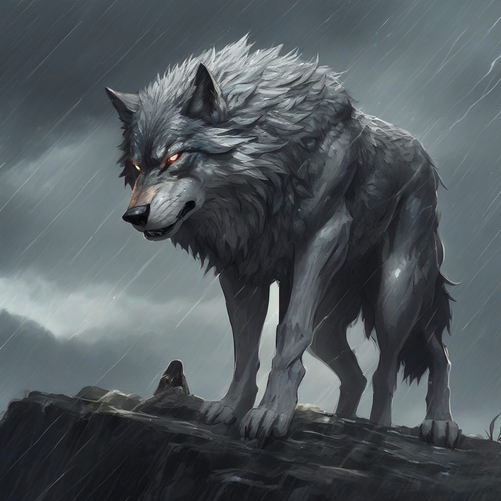 wolf king huge rainy day cliff thunder fierce muscular tournament glowing marry by मुफ्त एआई छवि जनरेटर - बिना लॉगिन के✨ | AIGAZOU