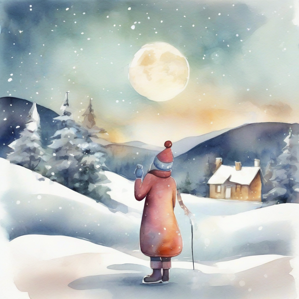 aquarelle illustration bonne annee with a modern character style and a snowy landscape in the background by मुफ्त एआई छवि जनरेटर - बिना लॉगिन के✨ | AIGAZOU