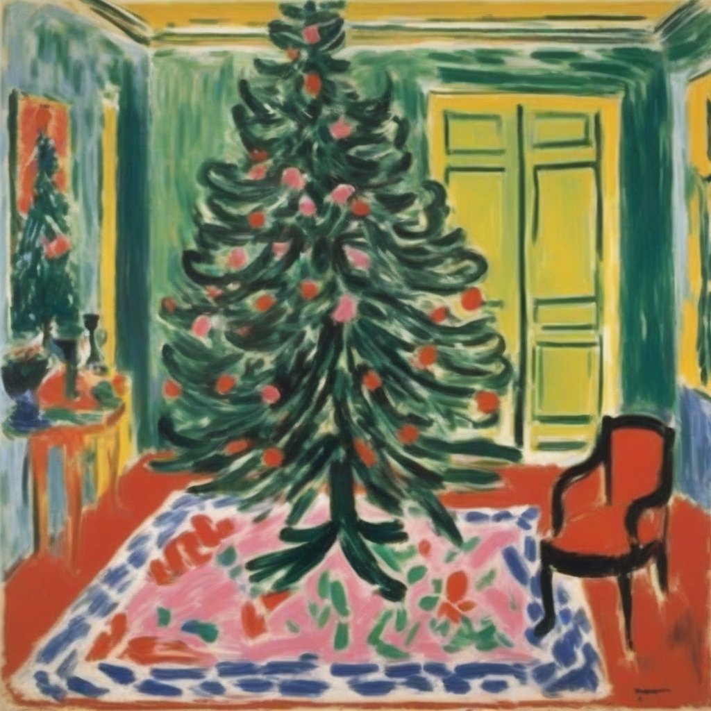 henri matisse christmas tree in a luxurious room brushstrokes 1964 by मुफ्त एआई छवि जनरेटर - बिना लॉगिन के✨ | AIGAZOU