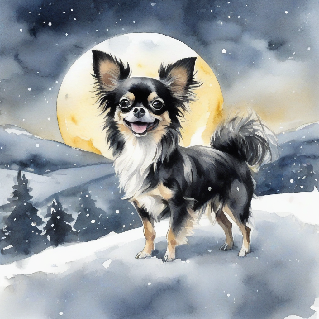 aquarelle illustration bonne annee chihuahua moon snow by मुफ्त एआई छवि जनरेटर - बिना लॉगिन के✨ | AIGAZOU