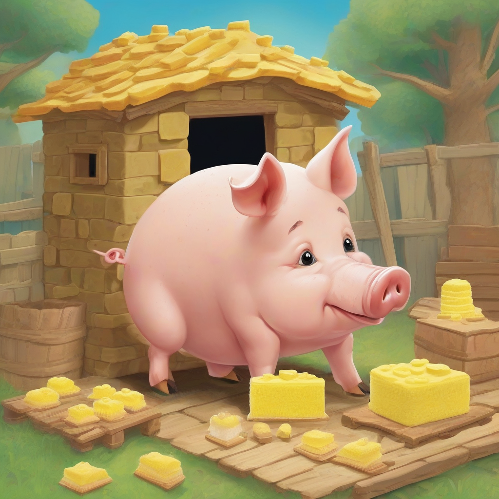 the first pig built a house with yellow sponge cake by मुफ्त एआई छवि जनरेटर - बिना लॉगिन के✨ | AIGAZOU