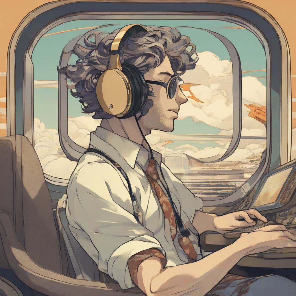 male character jojo muybridge headphones hokusai airplane by मुफ्त एआई छवि जनरेटर - बिना लॉगिन के✨ | AIGAZOU