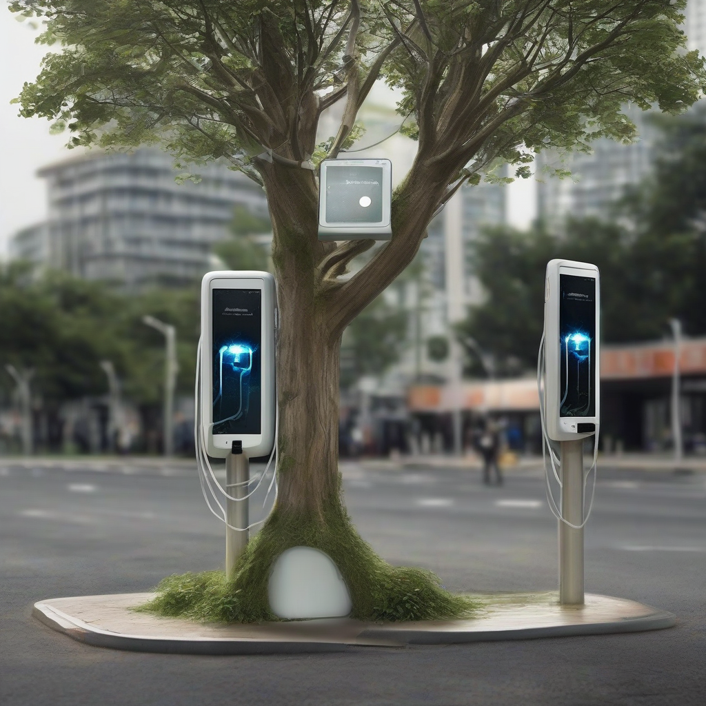 charging trees in the street by मुफ्त एआई छवि जनरेटर - बिना लॉगिन के✨ | AIGAZOU