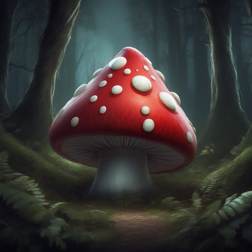 tim burton style character big eyes smiling red mushroom by 免费AI图像生成工具 | AIGAZOU