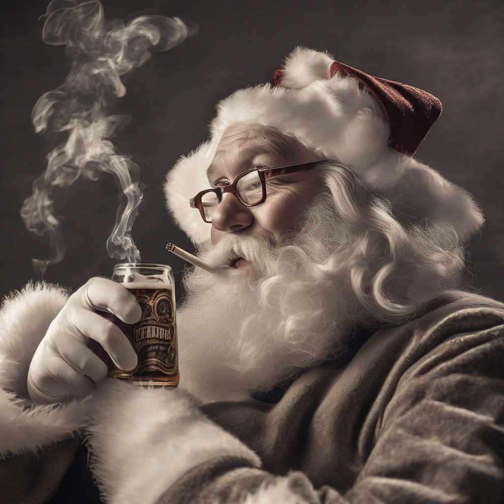 image of santa claus smoking and drinking beer by मुफ्त एआई छवि जनरेटर - बिना लॉगिन के✨ | AIGAZOU