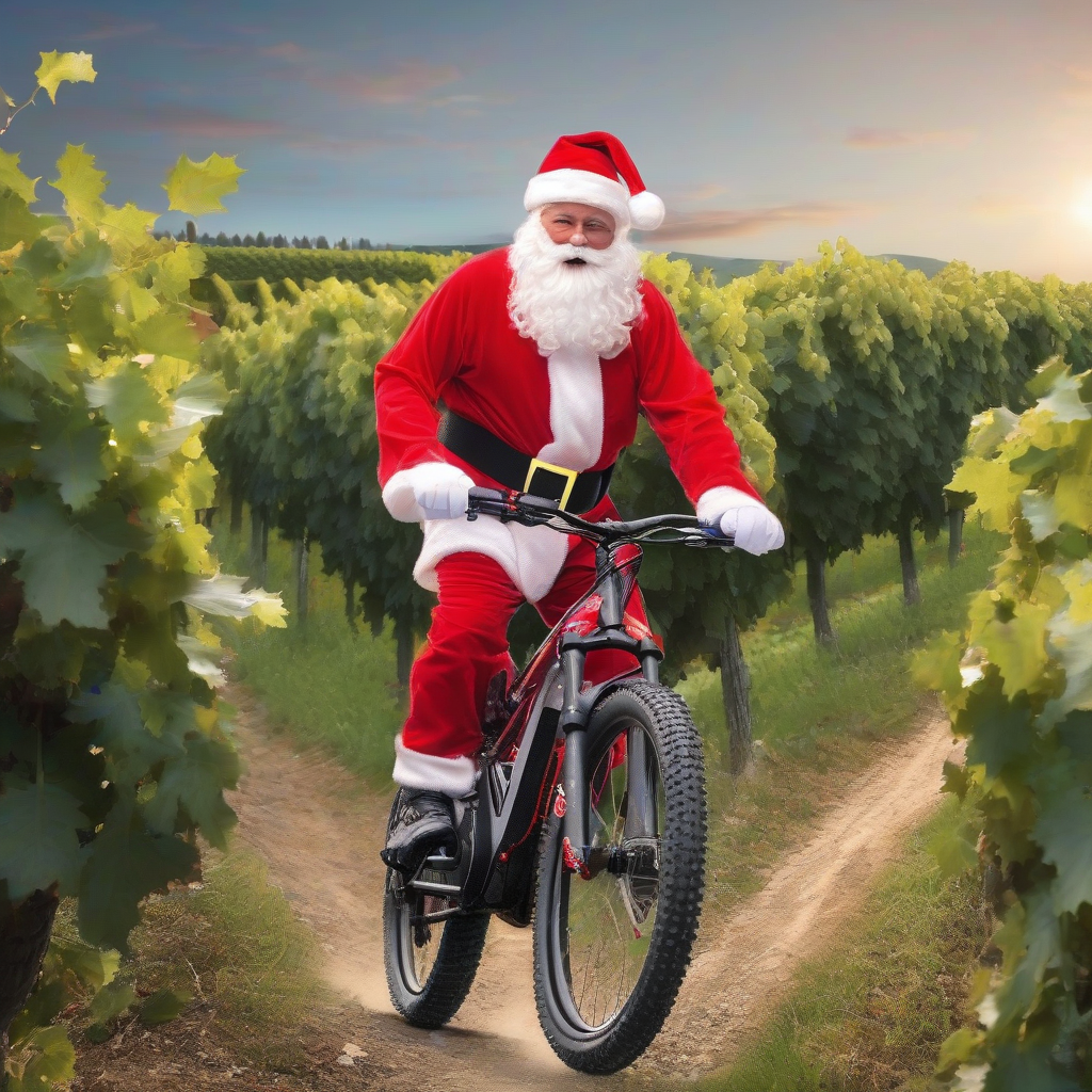 santa claus on electric bike in vineyards by मुफ्त एआई छवि जनरेटर - बिना लॉगिन के✨ | AIGAZOU