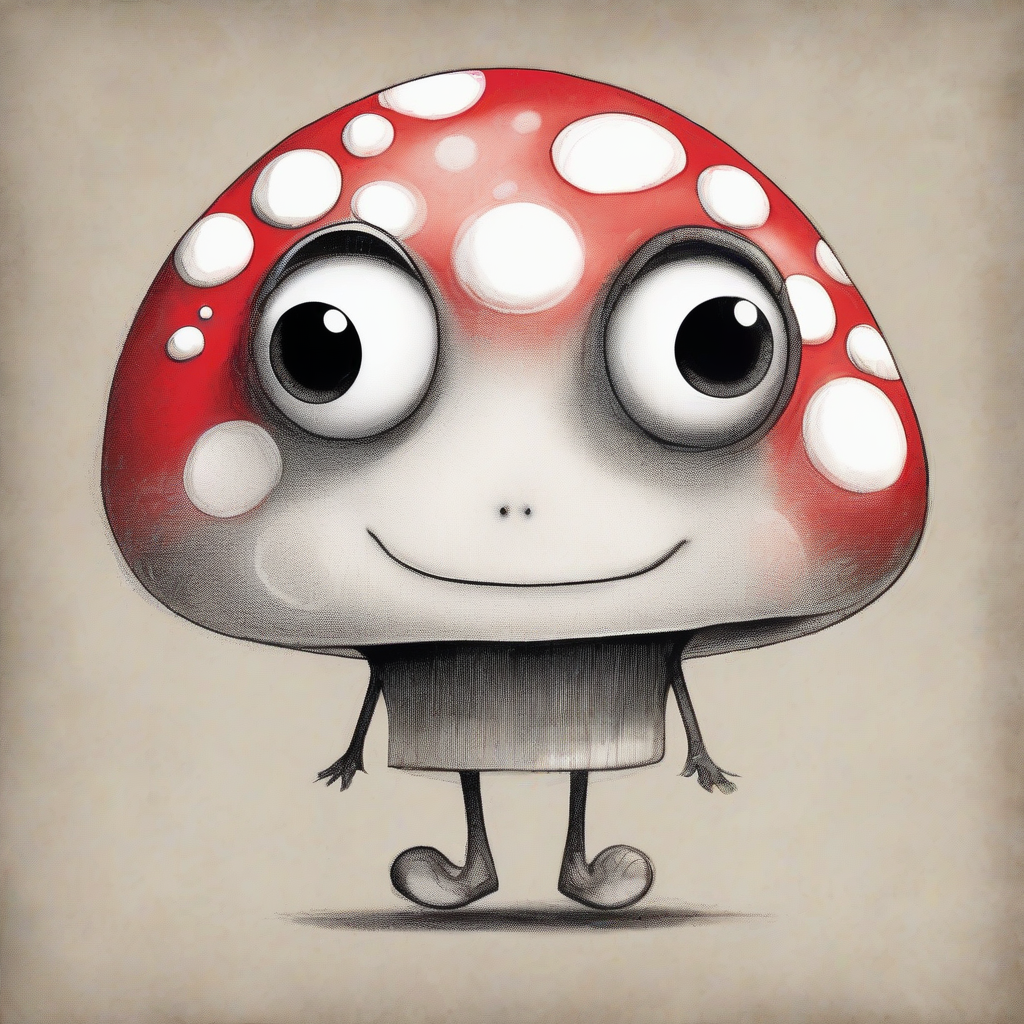 tim burton style character with big eyes smiling red mushroom with white spots by Générateur d'images par IA gratuit - Aucune connexion nécessaire✨ | AIGAZOU