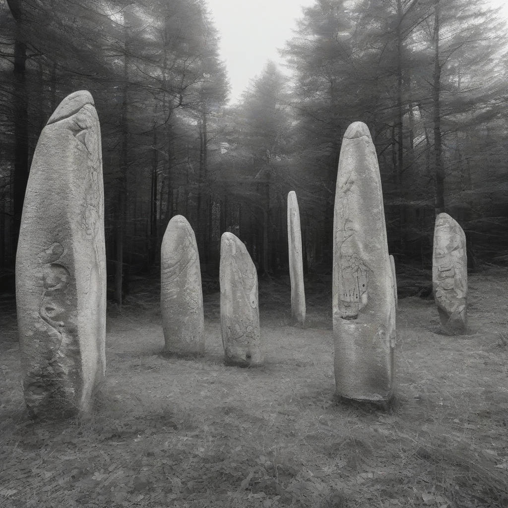 a hostile forest filled with mysterious stone sculptures by Générateur d'images par IA gratuit - Aucune connexion nécessaire✨ | AIGAZOU