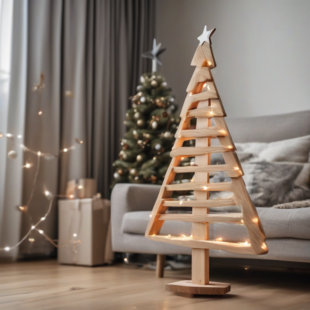 wood planks inserted in a stick form a christmas tree by मुफ्त एआई छवि जनरेटर - बिना लॉगिन के✨ | AIGAZOU