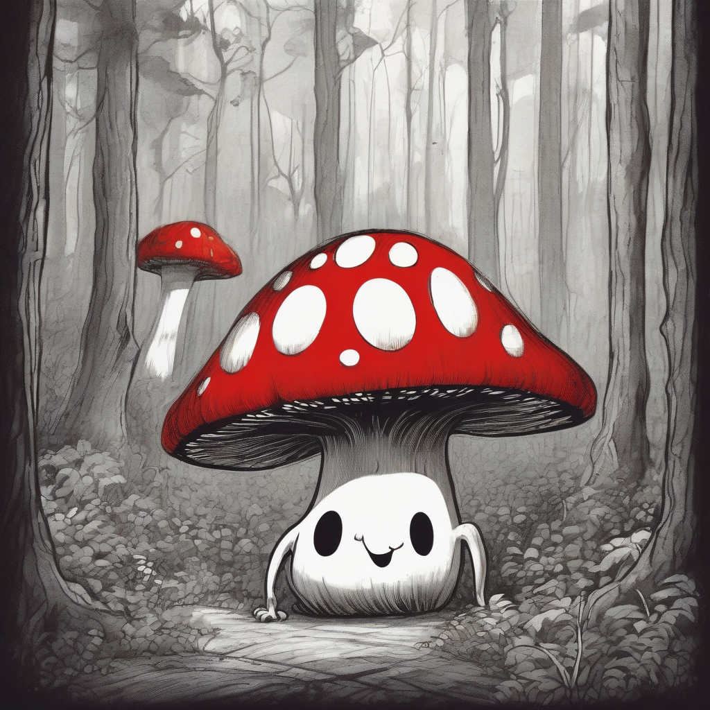 tim burton style character big eyes smiling red mushroom by मुफ्त एआई छवि जनरेटर - बिना लॉगिन के✨ | AIGAZOU