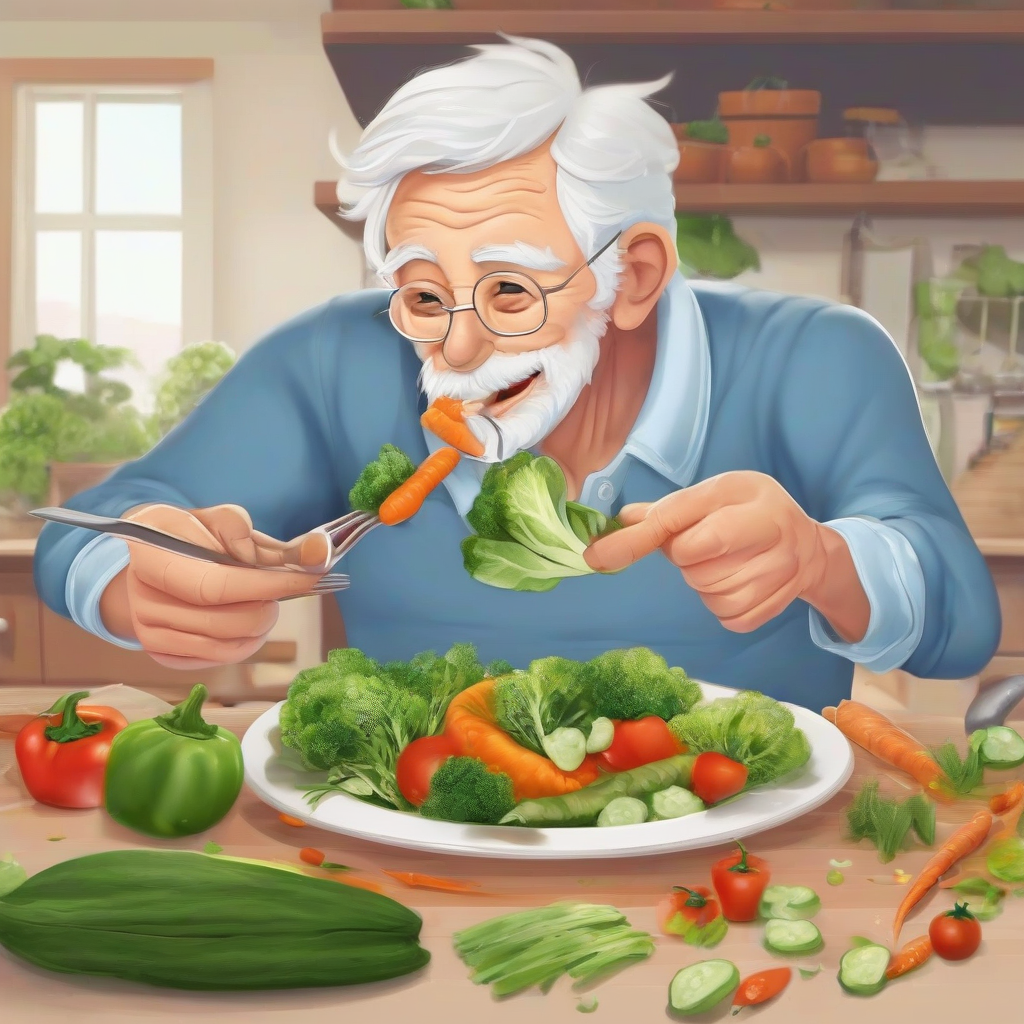 healthy grandfather eating vegetables by मुफ्त एआई छवि जनरेटर - बिना लॉगिन के✨ | AIGAZOU