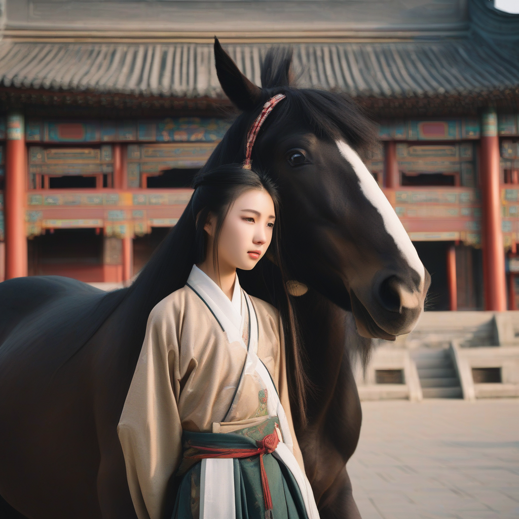 two dark style ma mian skirts chinese looks 20 year old beauties standing under chinese classical architecture sunlight shining on by मुफ्त एआई छवि जनरेटर - बिना लॉगिन के✨ | AIGAZOU