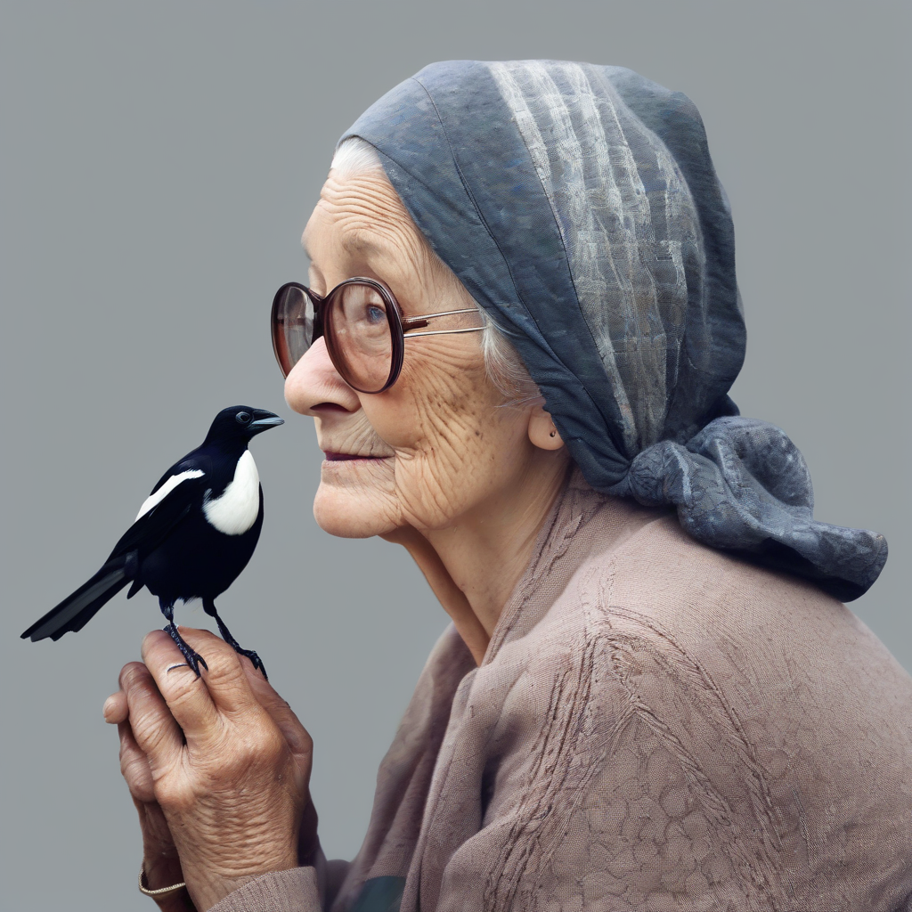 old lady with magpie by मुफ्त एआई छवि जनरेटर - बिना लॉगिन के✨ | AIGAZOU