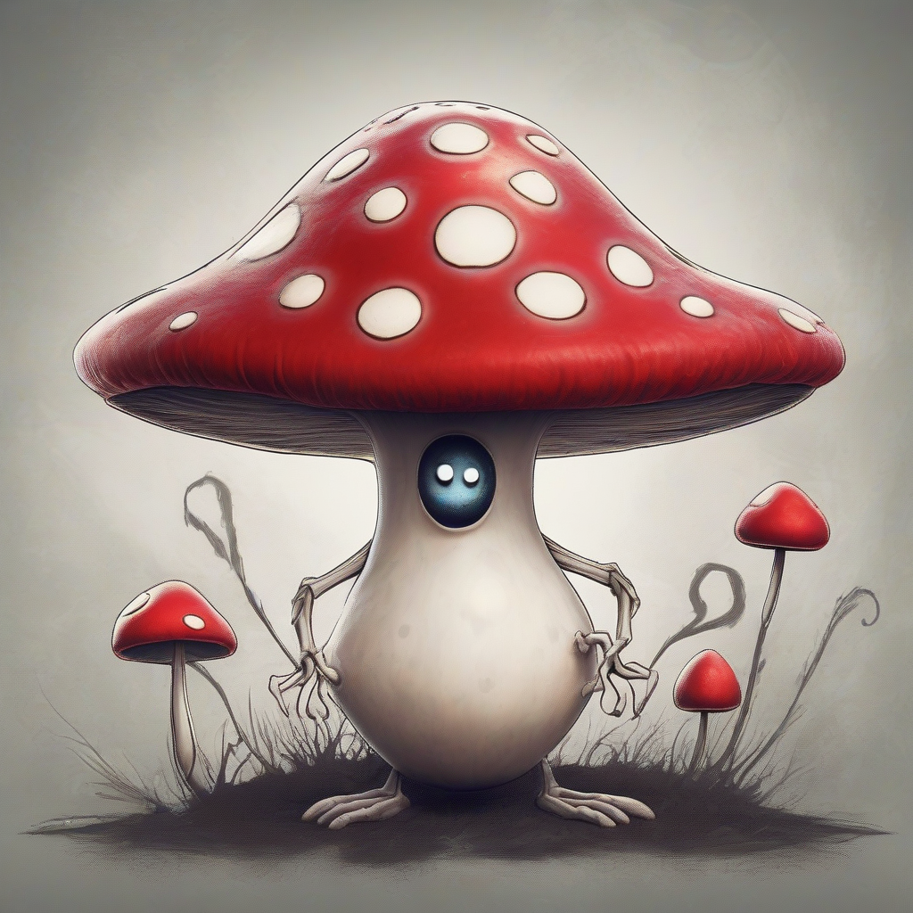 tim burton style character with big smiling red mushroom eyes by मुफ्त एआई छवि जनरेटर - बिना लॉगिन के✨ | AIGAZOU