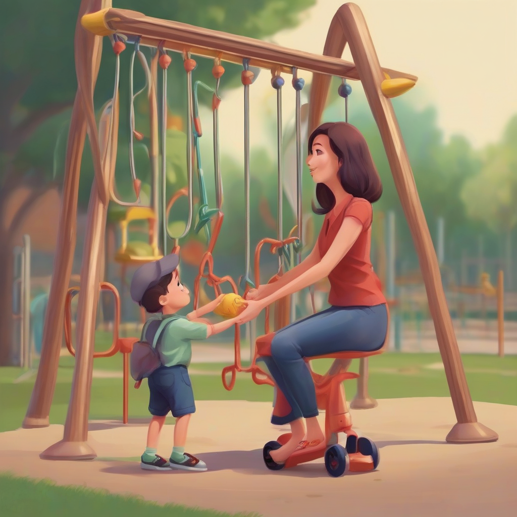 a mom gives his son a toy in a playground by मुफ्त एआई छवि जनरेटर - बिना लॉगिन के✨ | AIGAZOU