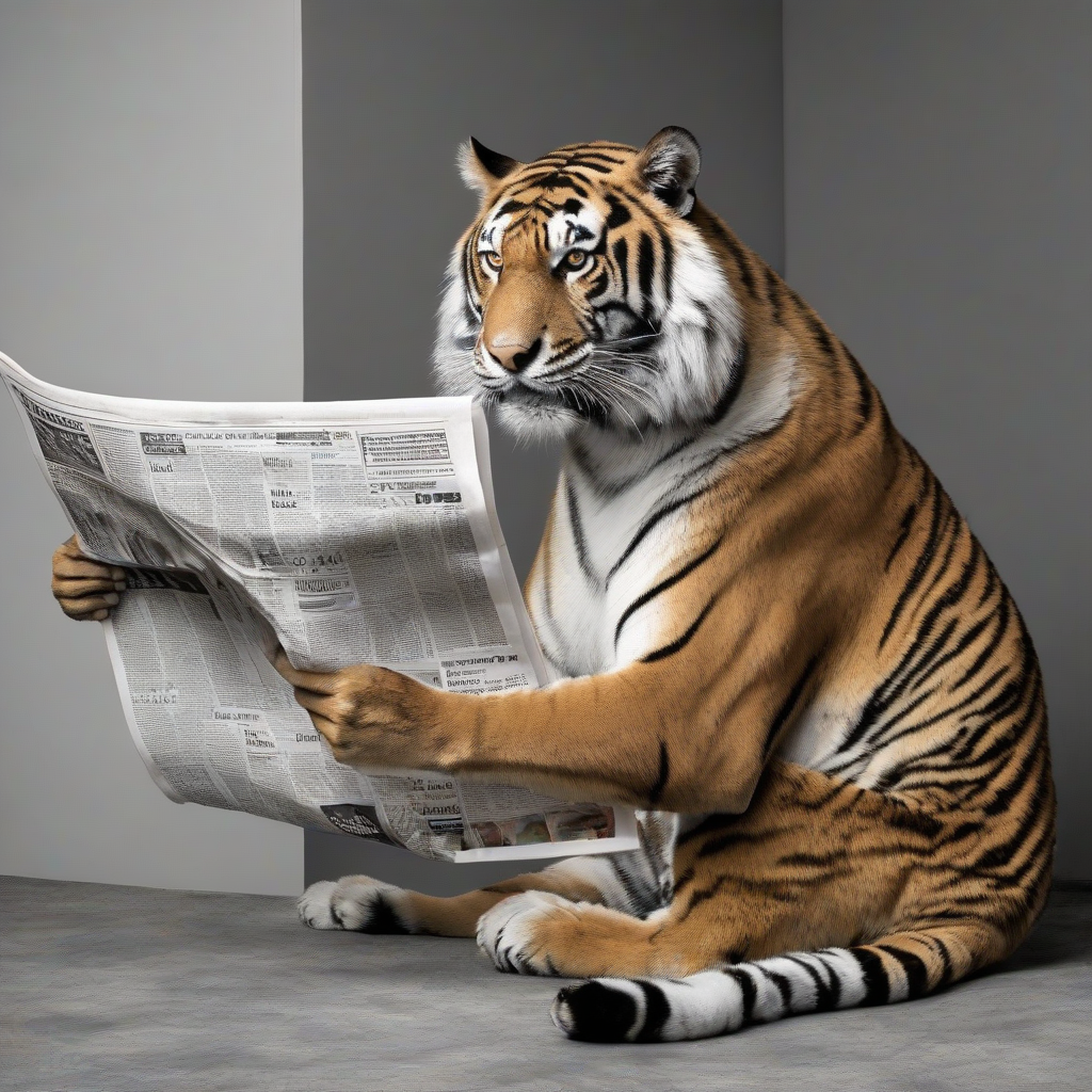 a tiger reading a newspaper by Générateur d'images par IA gratuit - Aucune connexion nécessaire✨ | AIGAZOU