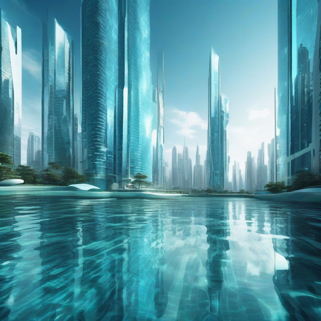 future city water blue glass skyscrapers water surface by मुफ्त एआई छवि जनरेटर - बिना लॉगिन के✨ | AIGAZOU