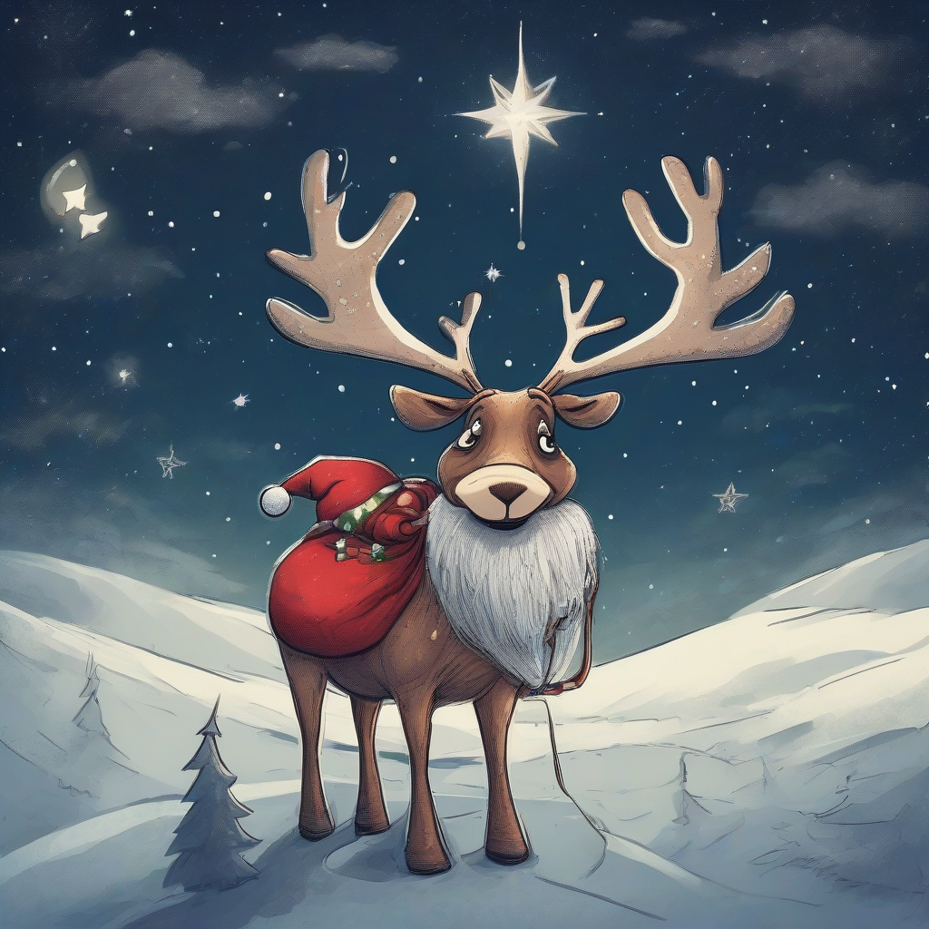 a drunk reindeer in the night sky with a santa hat by 免费AI图像生成工具 | AIGAZOU