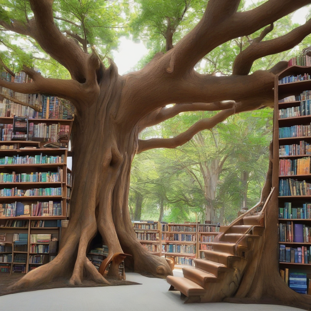 a library inside a giant tree by मुफ्त एआई छवि जनरेटर - बिना लॉगिन के✨ | AIGAZOU