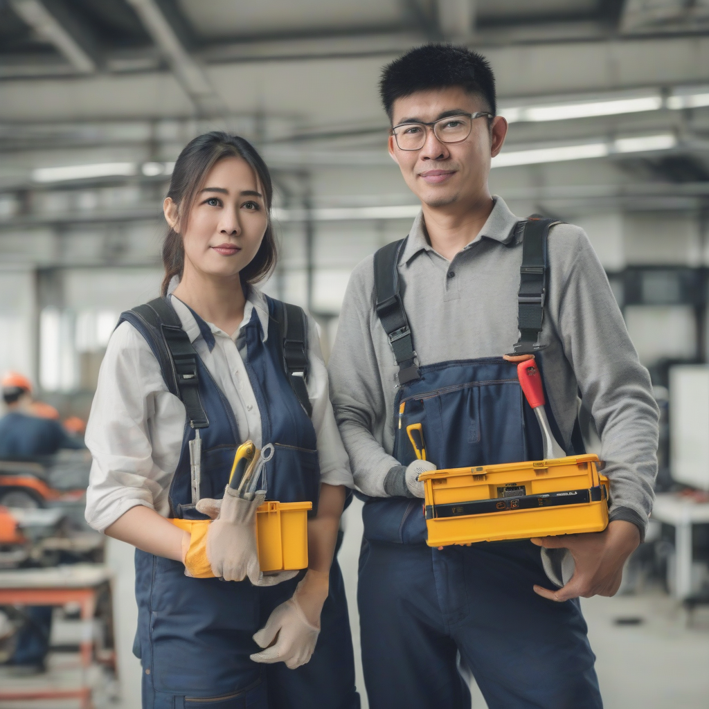 an asian engineering technician with a toolbox by मुफ्त एआई छवि जनरेटर - बिना लॉगिन के✨ | AIGAZOU