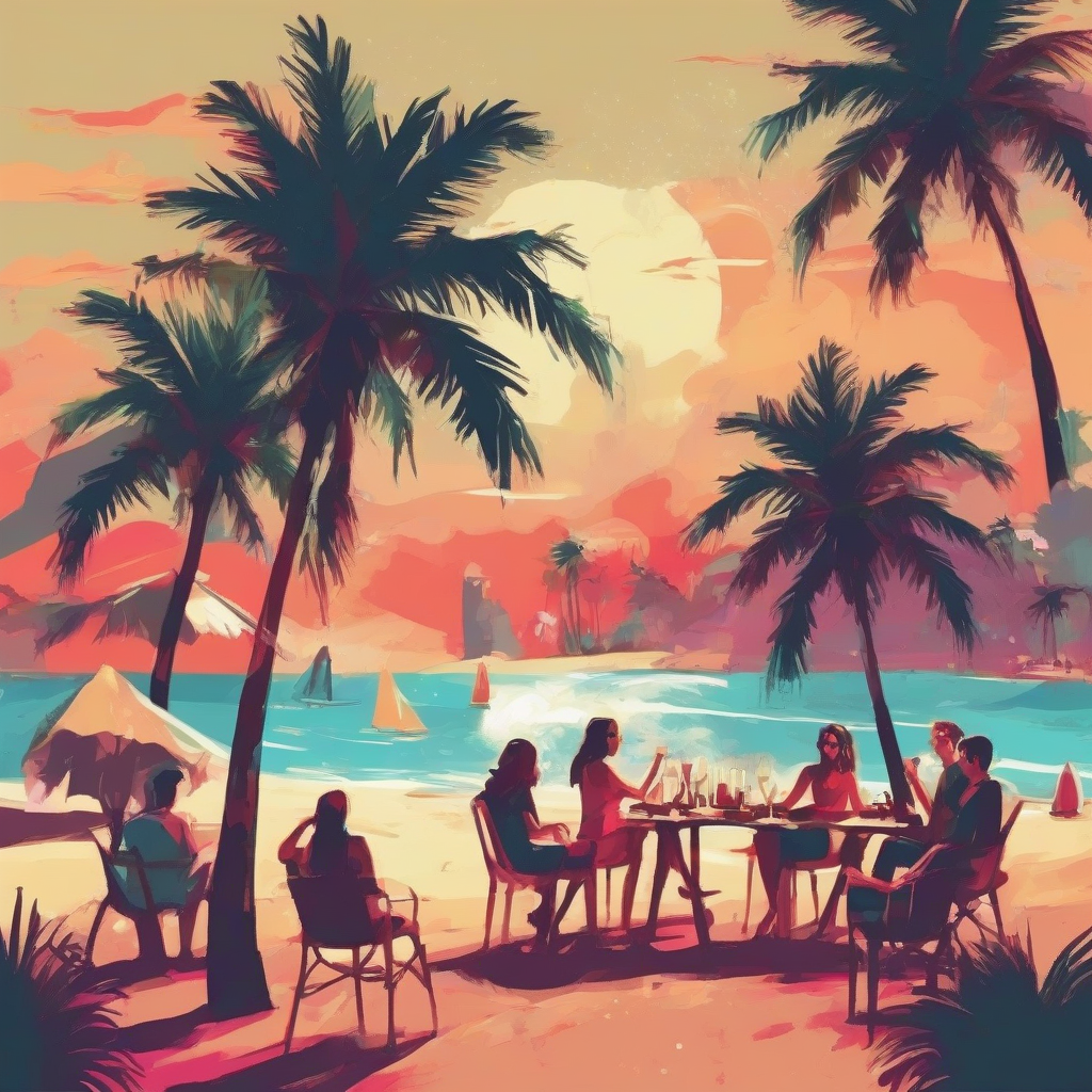 a bright painting of a beach wine party by मुफ्त एआई छवि जनरेटर - बिना लॉगिन के✨ | AIGAZOU