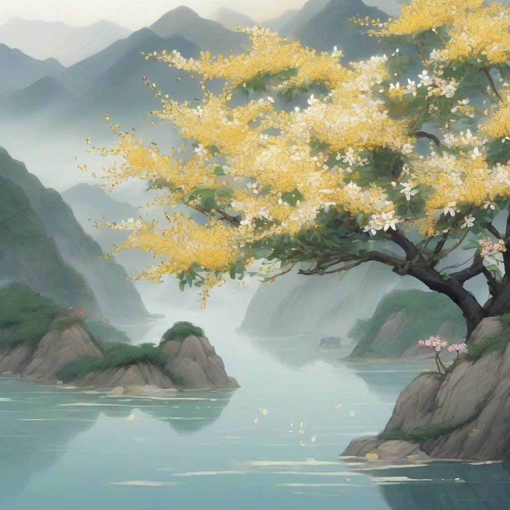 osmanthus mountain water cool dreamy by Générateur d'images par IA gratuit - Aucune connexion nécessaire✨ | AIGAZOU