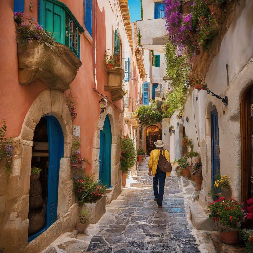 tourist exploring narrow colorful mediterranean village streets by मुफ्त एआई छवि जनरेटर - बिना लॉगिन के✨ | AIGAZOU