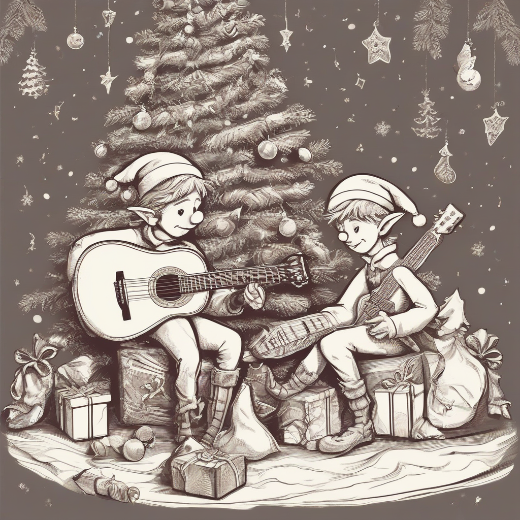 two elves under the christmas tree play guitar by मुफ्त एआई छवि जनरेटर - बिना लॉगिन के✨ | AIGAZOU