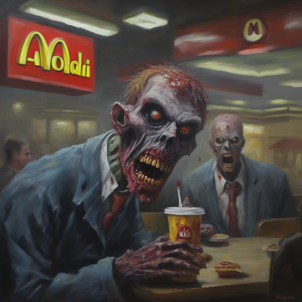 zombi bei mcdonald oelgemalde by Générateur d'images par IA gratuit - Aucune connexion nécessaire✨ | AIGAZOU